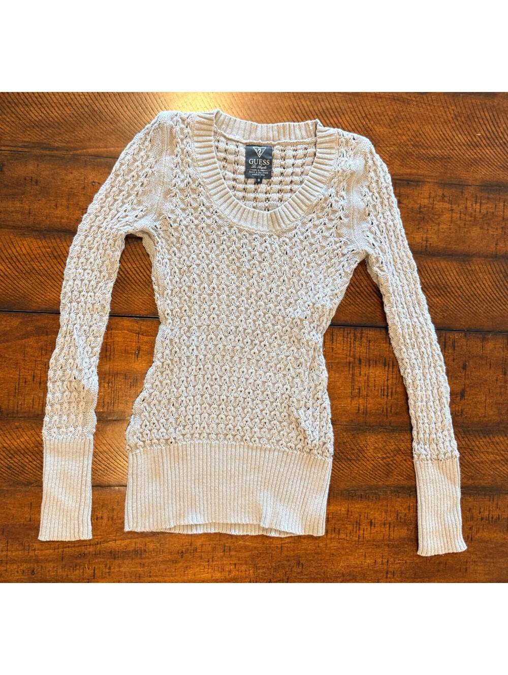 Guess Los Angeles  Y2K Open Knit Long Sleeve Sweater Grey, Women's Size Small